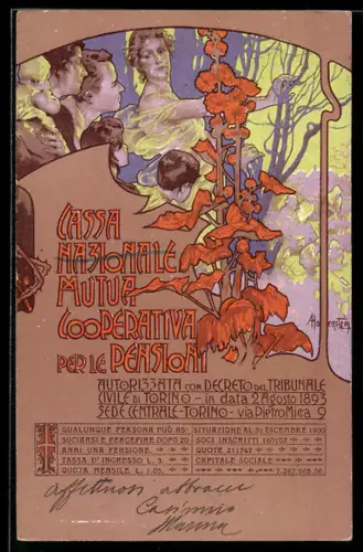 Künstler-AK Adolfo Hohenstein: Torino, Cassa Nazionale Mutua Cooperativa per le Pension