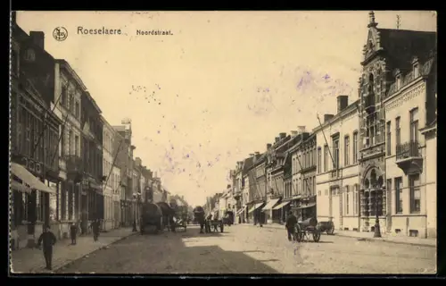 AK Roeselare, Noordstraat mit Pferdewagen und Geschäften