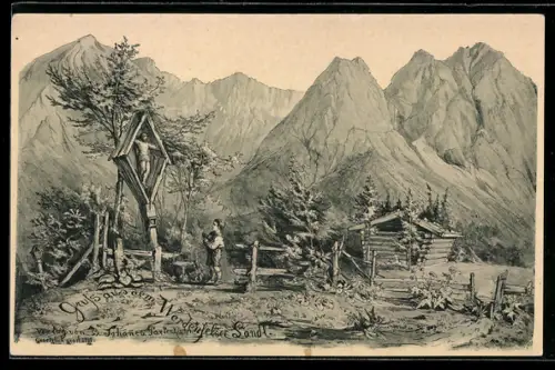 AK Werdenfelser Landl, Kind an einem Flurkreuz