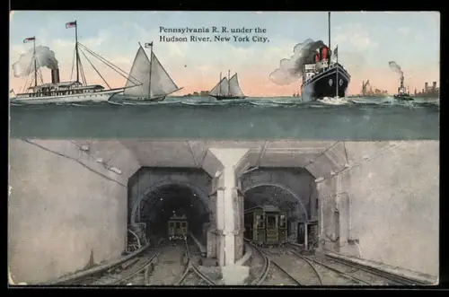 AK New York, NY, Pennsylvania R. R. Tunnel under the Hudson River, U-Bahn