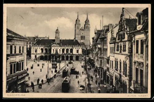 AK Magdeburg, Strassenbahnen auf dem alten Markt