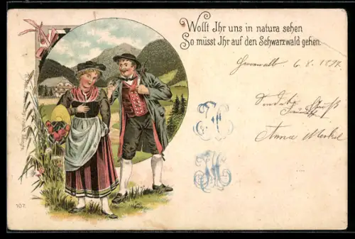 AK Paar in Schwarzwälder Trachten