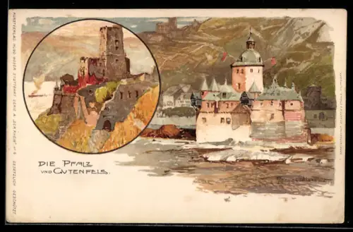 Künstler-AK Manuel Wielandt: Die Pfalz und Gutenfels