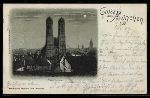 Mondschein-AK München, Frauenkirche