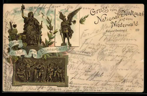 Lithographie National-Denkmal auf dem Niederwald, Details des Denkmals, Abschied