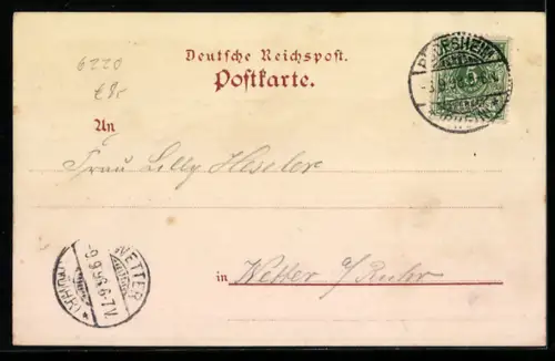 Lithographie Rüdesheim, Blick auf das National-Denkmal, Panorama mit Rhein