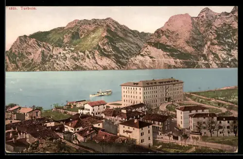AK Torbole, Teilansicht mit Dampfschiff auf dem Wasser
