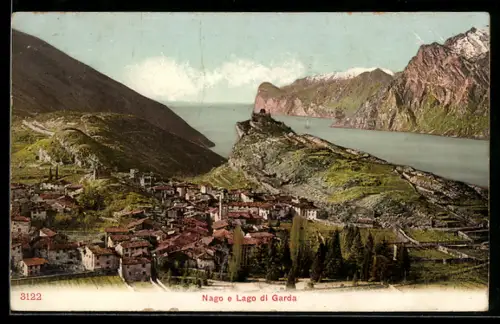 AK Nago, Blick auf das Dorf und den Gardasee
