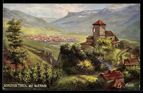 Künstler-AK Schloss Tirol, Panorama