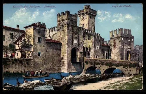 Künstler-AK Photochromie Nr. 10150: Sirmione, Burg mit Uferpartie
