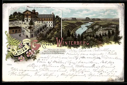 Lithographie Bad Schandau, Hotel auf dem grossem Winterberg