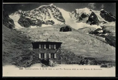 AK Tschiervahütte, Motiv mit Piz Bernina und Monte di Scerscen