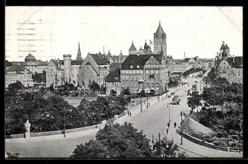 AK Posen, Strassenbahn auf der Schlossbrücke