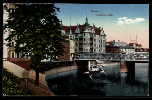 AK Posen-Poznan, Wallischeibrücke, Dampfer
