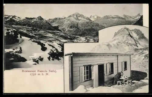 AK Fuorcla Surlej, Restaurant mit Gebirgspanorama