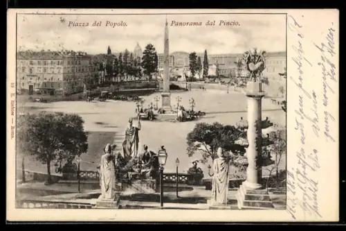 AK Roma, Piazza del Popolo, Panorama dal Pincio