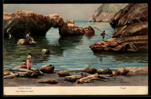 Künstler-AK Capri, Marina piccolo, Strandpartie mit Felsen