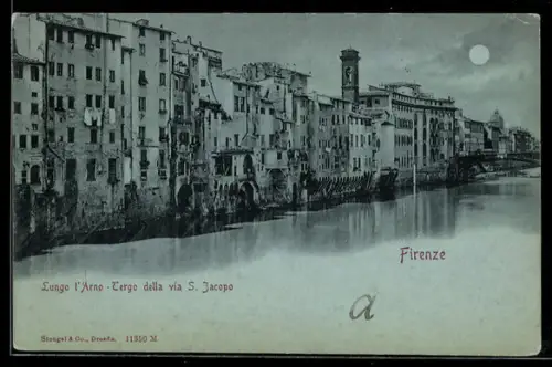 Mondschein-AK Firenze, Lungo l`Arno, Tergo della via S. Jacopo