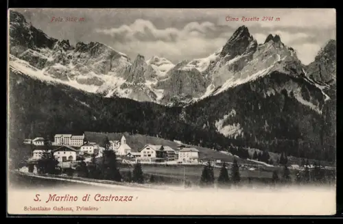 AK S. Martino di Castrozza, Ortsansicht gegen Pala und Cima Rosetta