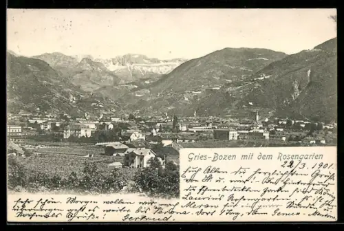AK Gries-Bozen, Gesamtansicht mit dem Rosengarten