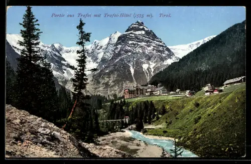 AK Trafoi, Ortspartie mit Trafoi-Hotel