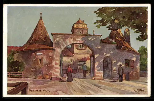 Künstler-AK Karl Mutter: Rothenburg o. T., Roedertor-Durchblick im Sommer