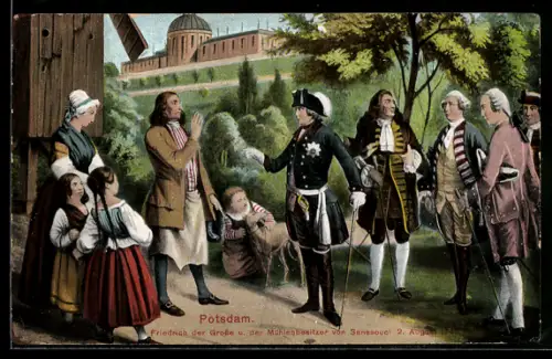 AK Potsdam, König Friedrich der Grosse und der Mühlenbesitzer von Sanssouci 1745