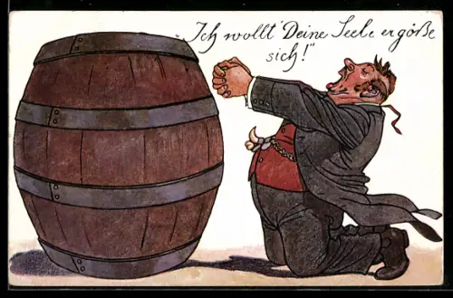 AK dicker Mann fleht riesiges Bierfass an