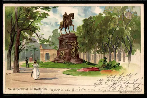 Künstler-AK Heinrich Kley: Karlsruhe, am Kaiserdenkmal im Park