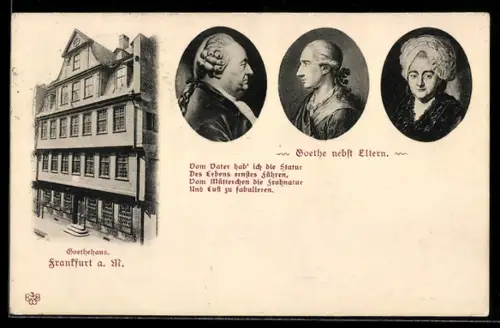 AK Frankfurt a. M., Goethehaus, Proträt von Goethe und seinen Eltern