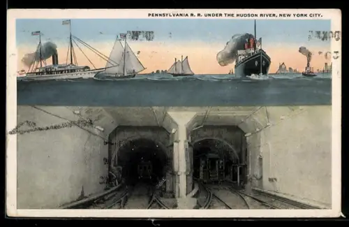 AK New York City, Tunnel Underground Train, under the Hudson River