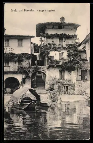 AK Isola dei Pescatori /Lago Maggiore, Ortspartie mit Fluss und Boot