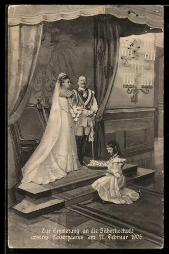 AK Zur Erinnerung an die Silberhochzeit unseres Kaiserpaares 1906, Portrait mit Töchterchen Victoria Luise