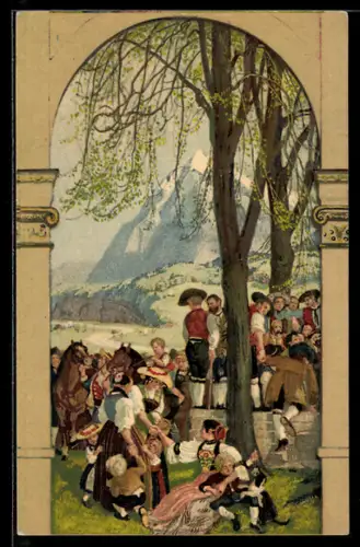 AK Schweizer Bundesfeier 1918, Das Volk versammelt sich