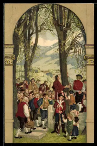 AK Schweizer Bundesfeier 1918, Volksversammlung unter Bäumen