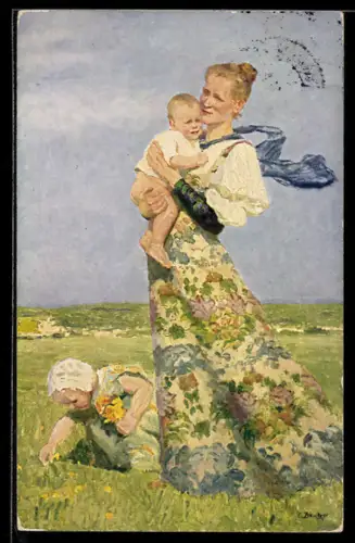 Künstler-AK Dresden, Margarittentag 13.5.1911, Mutter mit Kindern