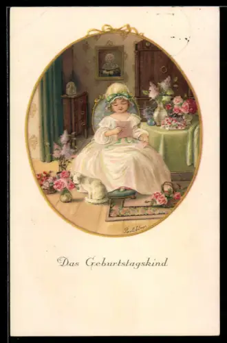 Künstler-AK Pauli Ebner: Das Geburtstagskind, Mädchen mit einem Brief
