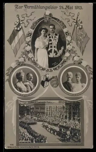 AK Vermählung von Victoria Louise Herzogin von Braunschweig am 24. Mai 1913, Kaiser Wilhelm II mit Gemahlin