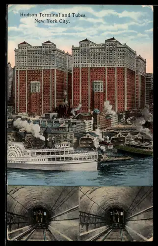 AK New York City, NY, Huson Terminal and Tubes, U-Bahn, Schiffe