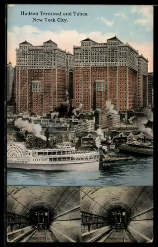 AK New York City, NY, Huson Terminal and Tubes, U-Bahn, Schiffe