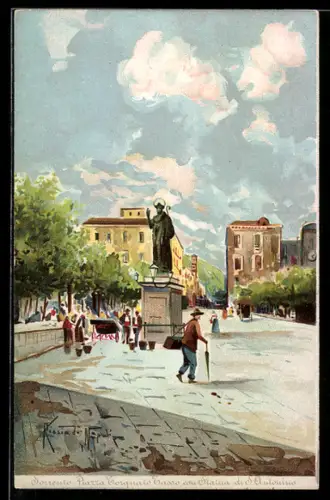 Künstler-AK Sorrento, Piazza Torquato Tasso con Statua di San Antonio