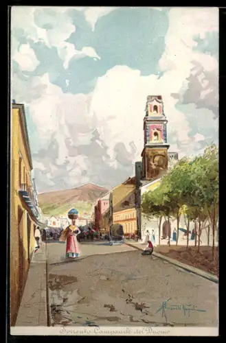 Künstler-Lithographie Sorrento, Campanile del Duomo