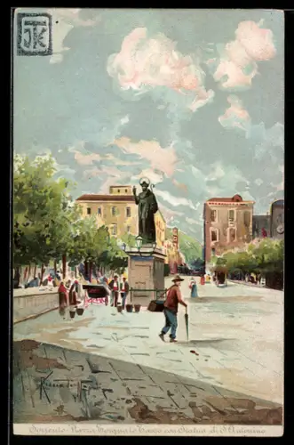Künstler-AK Sorrento, Piazza Torquato Tasso con Statua di San Antonio