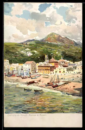 Lithographie Minori, Costiera, Marina di Minori