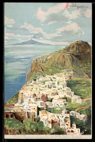 Künstler-AK Capri, Panorama con Monte St. Michel e Vesuvio