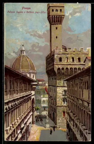 Künstler-AK Firenze, Palazzo Vecchio e Galleria degli Uffizi