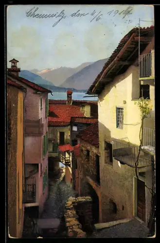 AK San Nazzaro, Ortspartie mit malerischer Gasse