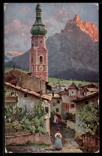 Künstler-AK Rud.A. Höger: Castelrotto. Ortsansicht mit Kirche