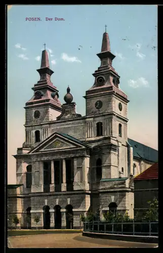 AK Posen / Poznan, Blick auf die Fassade des Doms