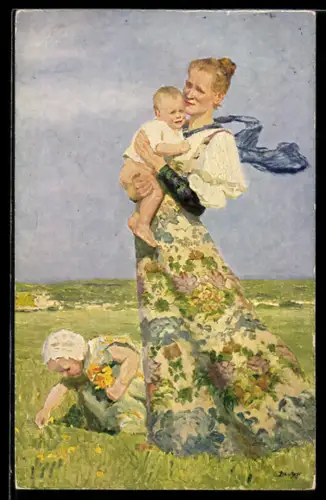 Künstler-AK Dresden, Margarittentag 13.5.1911, Mutter mit Kindern